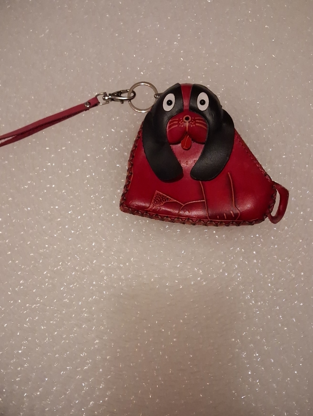 Red Leather Dog Wristlet Keychain Pouch